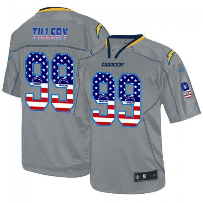 Nike Chargers #99 Jerry Tillery Lights Out Grey Men's Stitched NFL Elite USA Flag Fashion Jersey