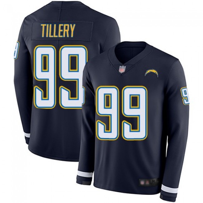 Nike Chargers #99 Jerry Tillery Navy Blue Team Color Men's Stitched NFL Limited Therma Long Sleeve Jersey