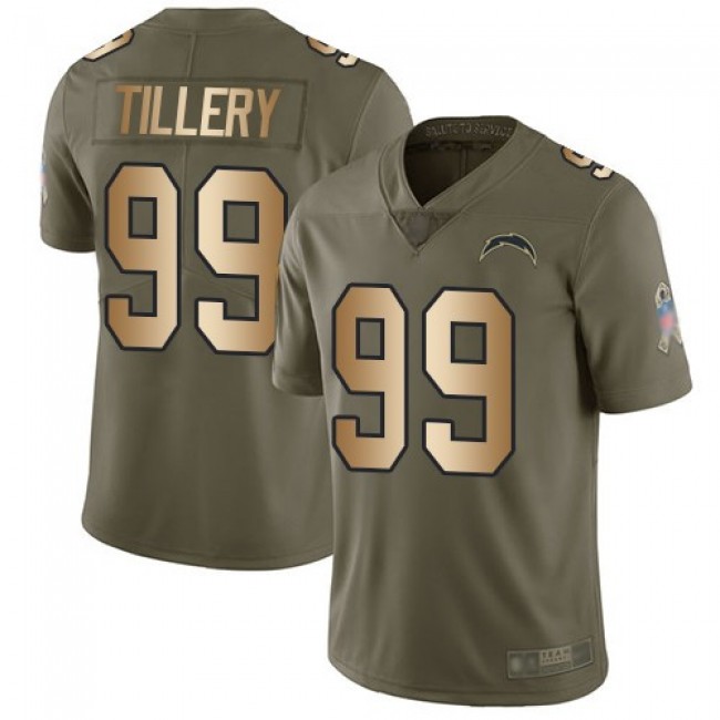 Nike Chargers #99 Jerry Tillery Olive/Gold Men's Stitched NFL Limited 2017 Salute To Service Jersey