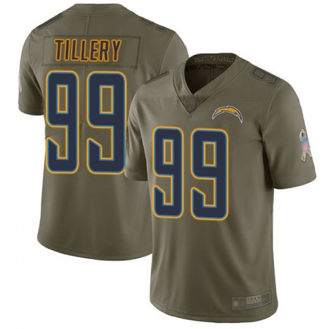 Nike Chargers #99 Jerry Tillery Olive Men's Stitched NFL Limited 2017 Salute to Service Jersey