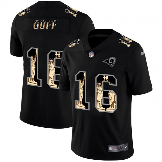 Los Angeles Rams #16 Jared Goff Carbon Black Vapor Statue Of Liberty Limited NFL Jersey
