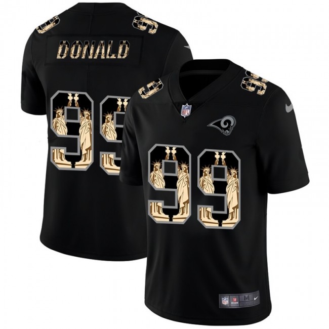 Los Angeles Rams #99 Aaron Donald Carbon Black Vapor Statue Of Liberty Limited NFL Jersey