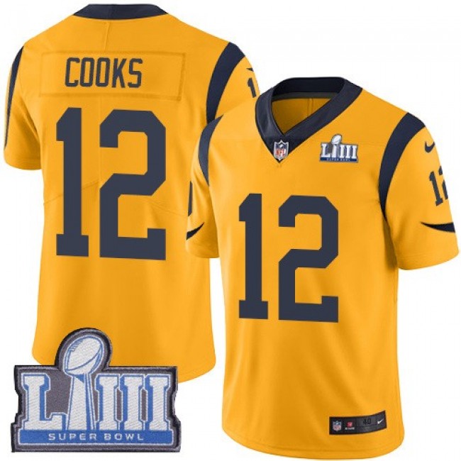 Nike Rams #12 Brandin Cooks Gold Super Bowl LIII Bound Men's Stitched NFL Limited Rush Jersey