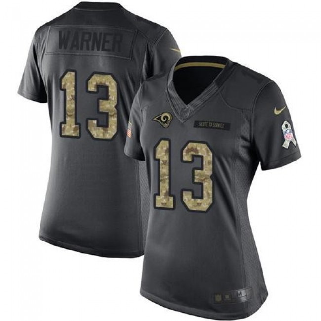 Women's Rams #13 Kurt Warner Black Stitched NFL Limited 2016 Salute to Service Jersey