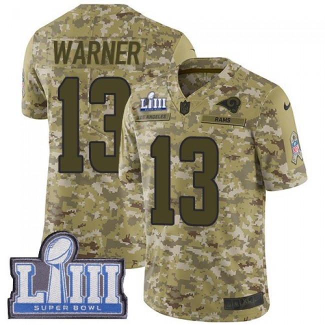 Nike Rams #13 Kurt Warner Camo Super Bowl LIII Bound Men's Stitched NFL Limited 2018 Salute To Service Jersey