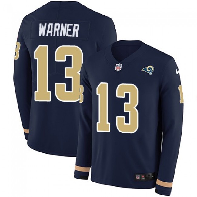 Nike Rams #13 Kurt Warner Navy Blue Team Color Men's Stitched NFL Limited Therma Long Sleeve Jersey