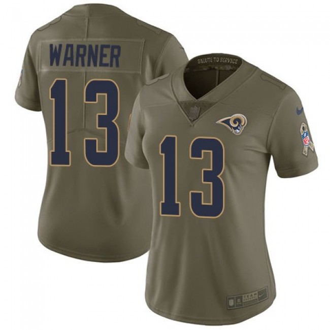 Women's Rams #13 Kurt Warner Olive Stitched NFL Limited 2017 Salute to Service Jersey