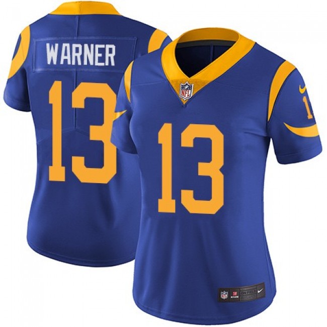 Women's Rams #13 Kurt Warner Royal Blue Alternate Stitched NFL Vapor Untouchable Limited Jersey