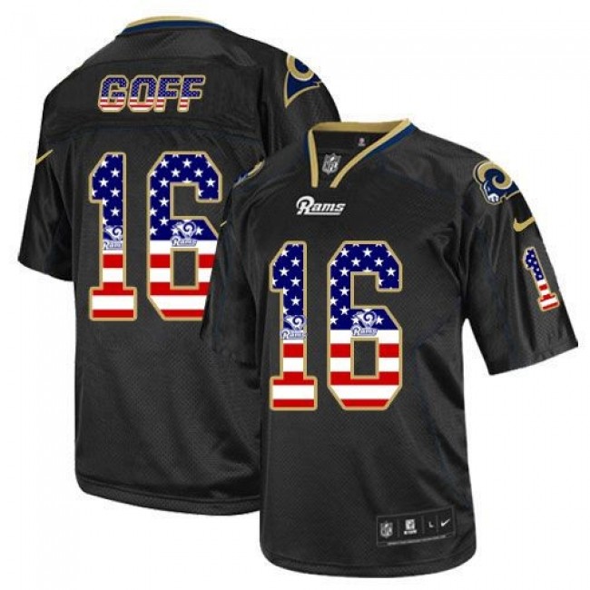 Nike Rams #16 Jared Goff Black Men's Stitched NFL Elite USA Flag Fashion Jersey