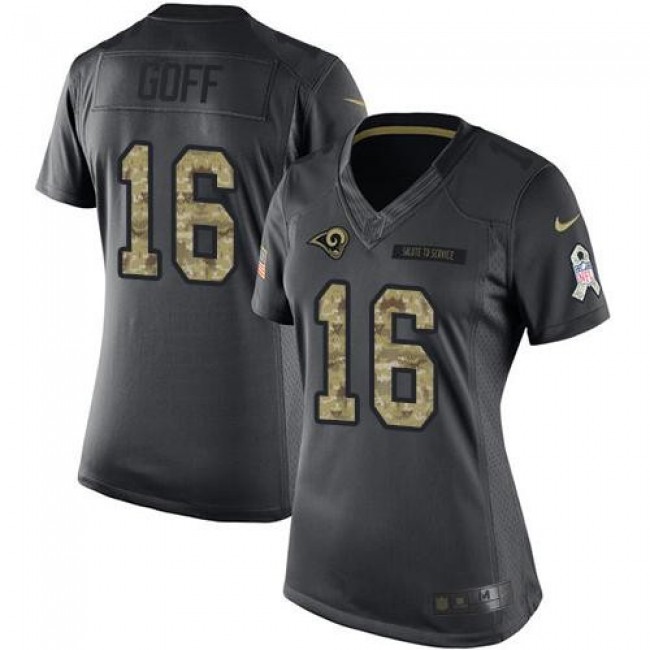 Women's Rams #16 Jared Goff Black Stitched NFL Limited 2016 Salute to Service Jersey