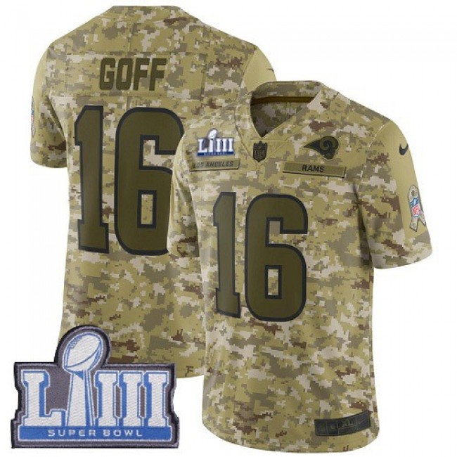 Nike Rams #16 Jared Goff Camo Super Bowl LIII Bound Men's Stitched NFL Limited 2018 Salute To Service Jersey