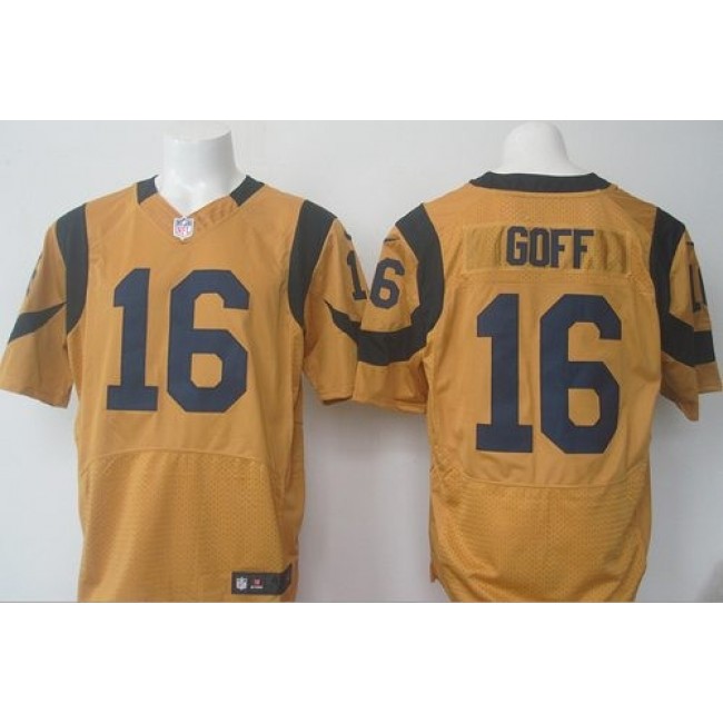 Nike Rams #16 Jared Goff Gold Men's Stitched NFL Elite Rush Jersey