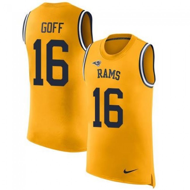 Nike Rams #16 Jared Goff Gold Men's Stitched NFL Limited Rush Tank Top Jersey