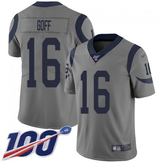 Nike Rams #16 Jared Goff Gray Men's Stitched NFL Limited Inverted Legend 100th Season Jersey