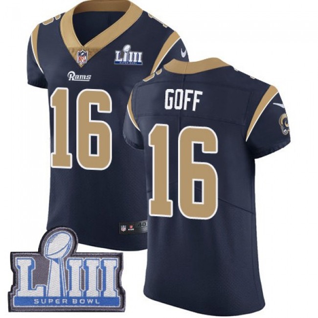 Nike Rams #16 Jared Goff Navy Blue Team Color Super Bowl LIII Bound Men's Stitched NFL Vapor Untouchable Elite Jersey