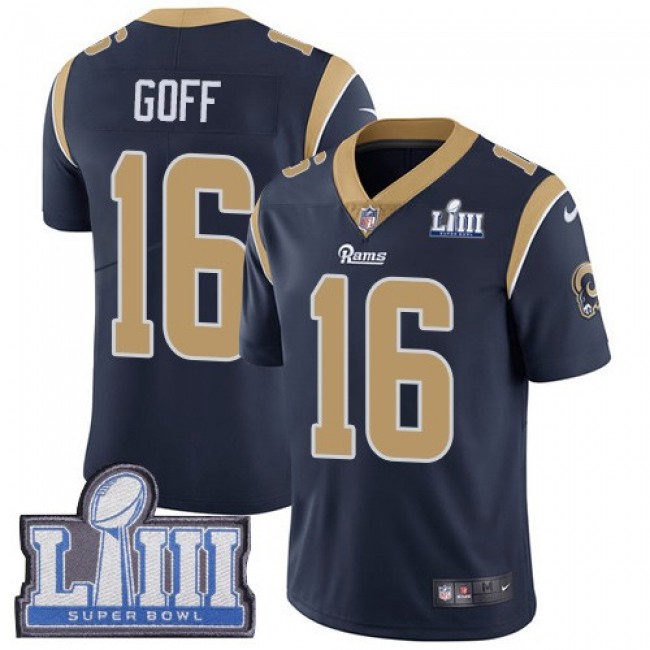 Nike Rams #16 Jared Goff Navy Blue Team Color Super Bowl LIII Bound Men's Stitched NFL Vapor Untouchable Limited Jersey