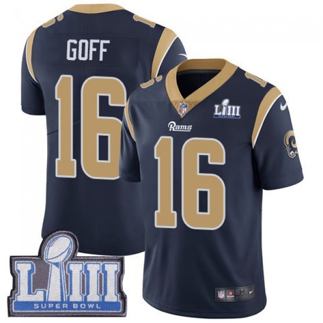 Nike Rams #16 Jared Goff Navy Blue Team Color Super Bowl LIII Bound Men's Stitched NFL Vapor Untouchable Limited Jersey