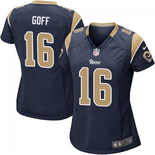 Women's Rams #16 Jared Goff Navy Blue Team Color Stitched NFL Elite Jersey