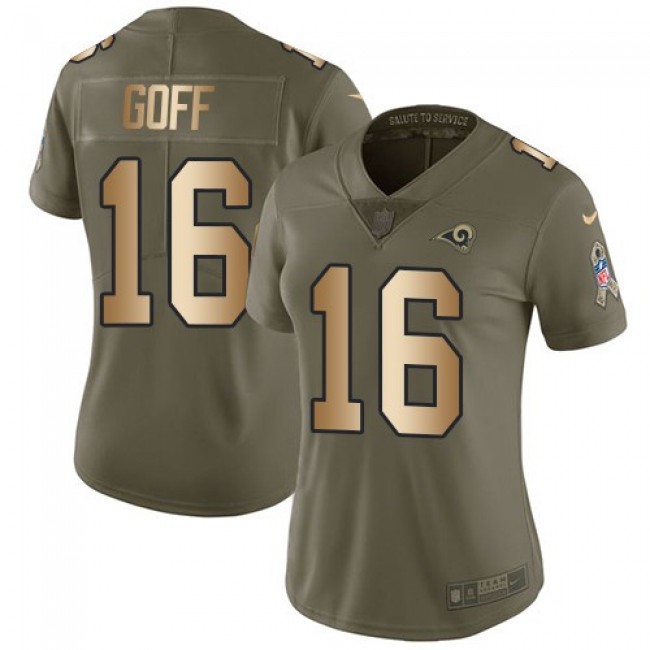 Women's Rams #16 Jared Goff Olive Gold Stitched NFL Limited 2017 Salute to Service Jersey