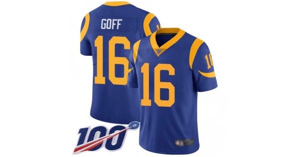 اعادة ارقام Rams #16 Jared Goff Royal Blue Alternate Men's Stitched Football 100th Season Vapor Limited Jersey محلات بيع الدخان في جدة