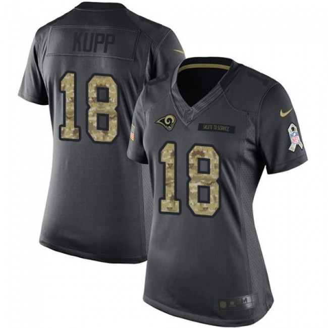 Women's Rams #18 Cooper Kupp Black Stitched NFL Limited 2016 Salute to Service Jersey