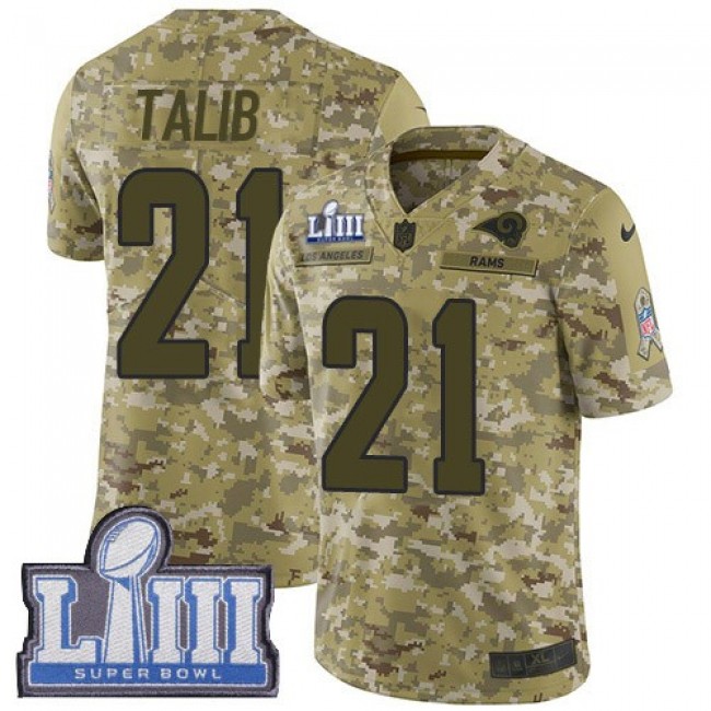 Nike Rams #21 Aqib Talib Camo Super Bowl LIII Bound Men's Stitched NFL Limited 2018 Salute To Service Jersey