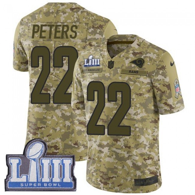 Nike Rams #22 Marcus Peters Camo Super Bowl LIII Bound Men's Stitched NFL Limited 2018 Salute To Service Jersey