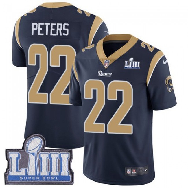 Nike Rams #22 Marcus Peters Navy Blue Team Color Super Bowl LIII Bound Men's Stitched NFL Vapor Untouchable Limited Jersey