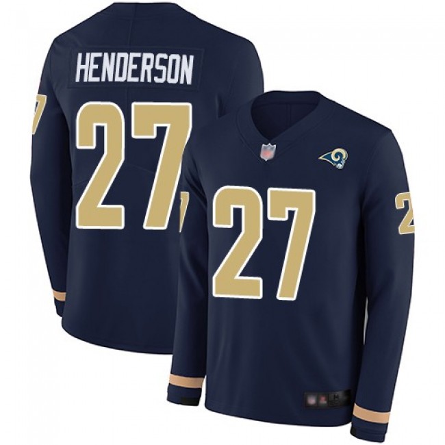 Nike Rams #27 Darrell Henderson Navy Blue Team Color Men's Stitched NFL Limited Therma Long Sleeve Jersey