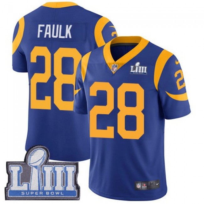 Nike Rams #28 Marshall Faulk Royal Blue Alternate Super Bowl LIII Bound Men's Stitched NFL Vapor Untouchable Limited Jersey