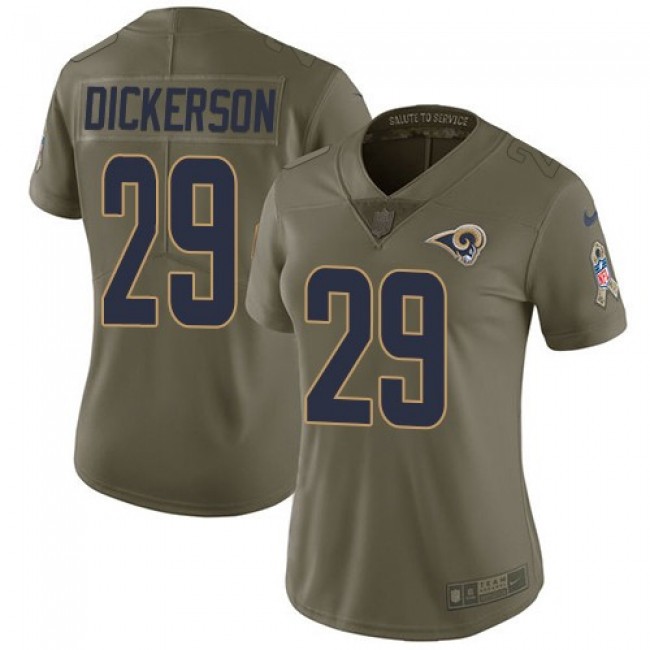 Women's Rams #29 Eric Dickerson Olive Stitched NFL Limited 2017 Salute to Service Jersey