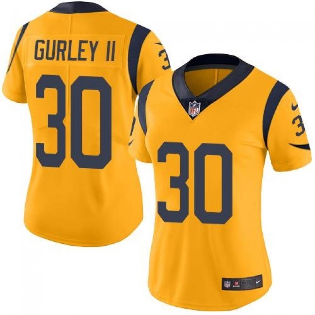 Women's Rams #30 Todd Gurley II Gold Stitched NFL Limited Rush Jersey