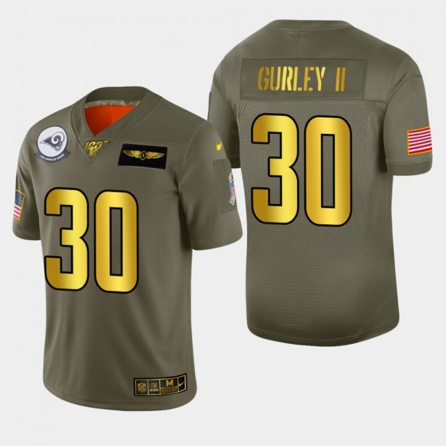 Nike Rams #30 Todd Gurley II Men's Olive Gold 2019 Salute to Service NFL 100 Limited Jersey