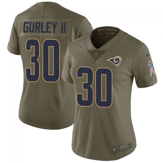 Women's Rams #30 Todd Gurley II Olive Stitched NFL Limited 2017 Salute to Service Jersey