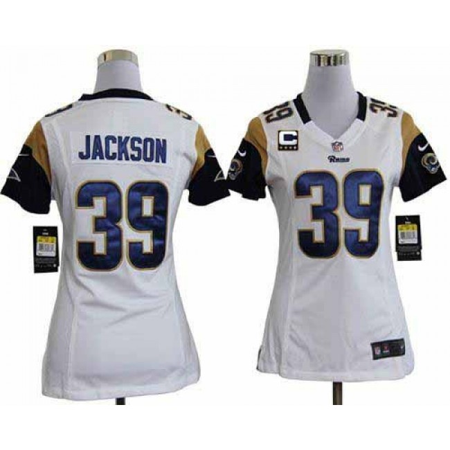 Women's Rams #39 Steven Jackson White With C Patch Stitched NFL Elite Jersey