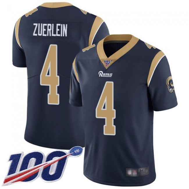 Nike Rams #4 Greg Zuerlein Navy Blue Team Color Men's Stitched NFL 100th Season Vapor Limited Jersey