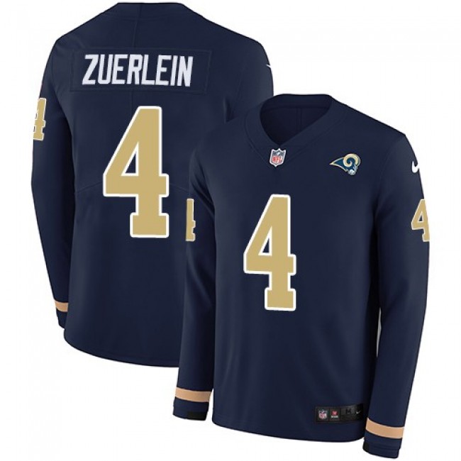 Nike Rams #4 Greg Zuerlein Navy Blue Team Color Men's Stitched NFL Limited Therma Long Sleeve Jersey