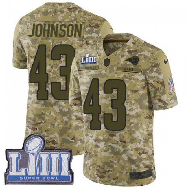 Nike Rams #43 John Johnson Camo Super Bowl LIII Bound Men's Stitched NFL Limited 2018 Salute To Service Jersey