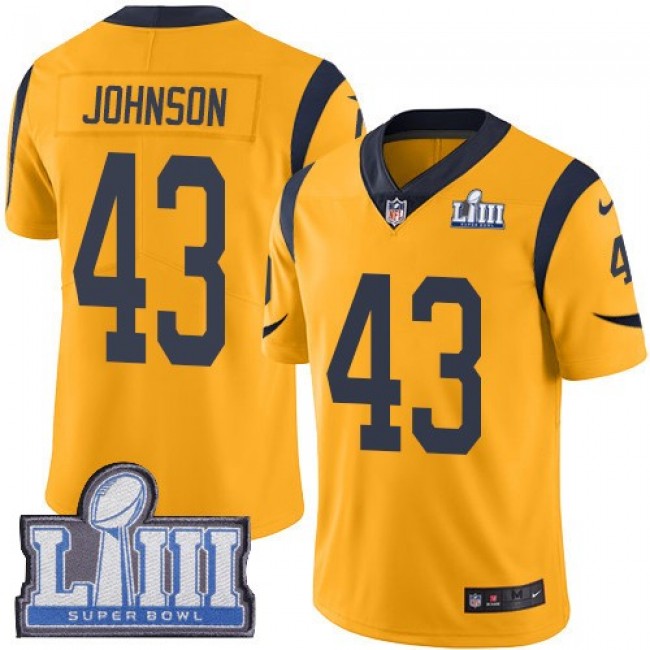 فرش تقشير الجسم #43 Limited John Johnson Gold Nike NFL Men's Jersey Los Angeles Rams Rush Vapor Untouchable Super Bowl LIII Bound الاحياء المائية