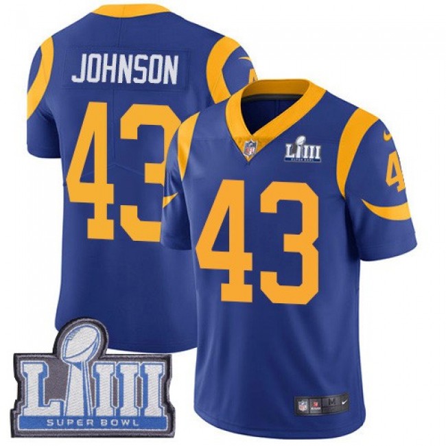 Nike Rams #43 John Johnson Royal Blue Alternate Super Bowl LIII Bound Men's Stitched NFL Vapor Untouchable Limited Jersey