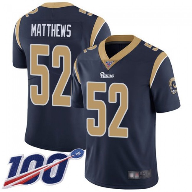 Nike Rams #52 Clay Matthews Navy Blue Team Color Men's Stitched NFL 100th Season Vapor Limited Jersey