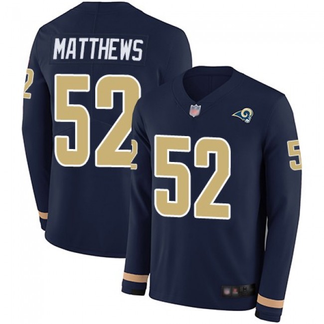 Nike Rams #52 Clay Matthews Navy Blue Team Color Men's Stitched NFL Limited Therma Long Sleeve Jersey