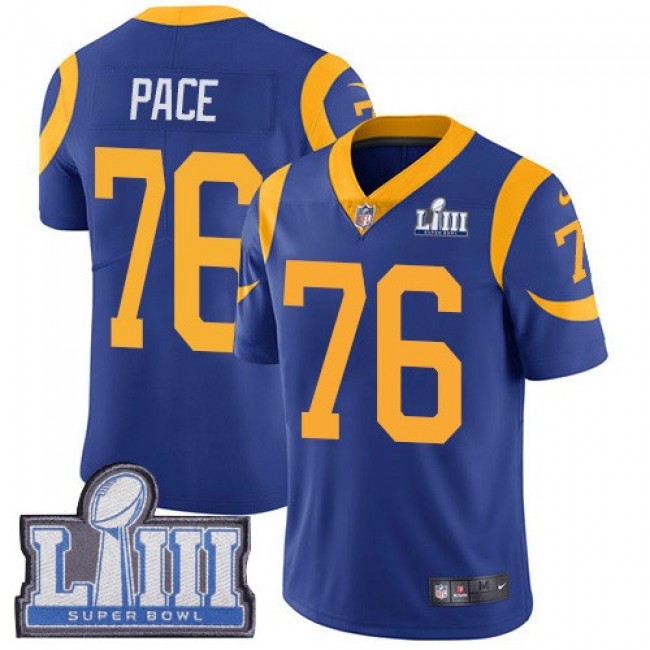 Nike Rams #76 Orlando Pace Royal Blue Alternate Super Bowl LIII Bound Men's Stitched NFL Vapor Untouchable Limited Jersey