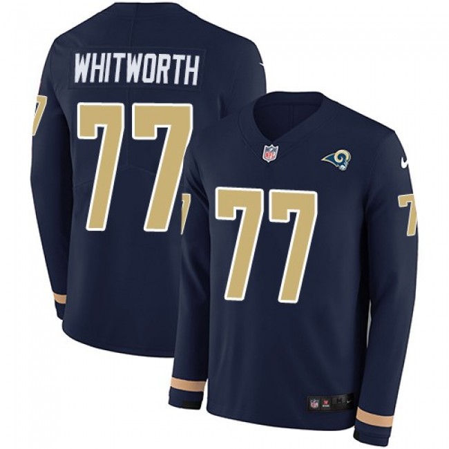 Nike Rams #77 Andrew Whitworth Navy Blue Team Color Men's Stitched NFL Limited Therma Long Sleeve Jersey