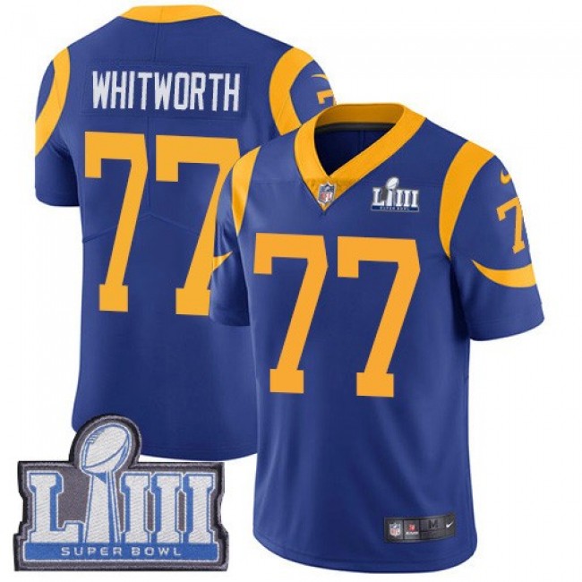 بيتادين #77 Elite Andrew Whitworth Royal Blue Nike NFL Alternate Men's Jersey Los Angeles Rams Vapor Untouchable Super Bowl LIII Bound شعار الشرطة السعودية