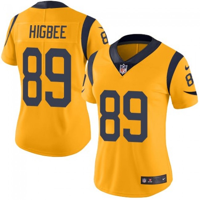 Women's Rams #89 Tyler Higbee Gold Stitched NFL Limited Rush Jersey