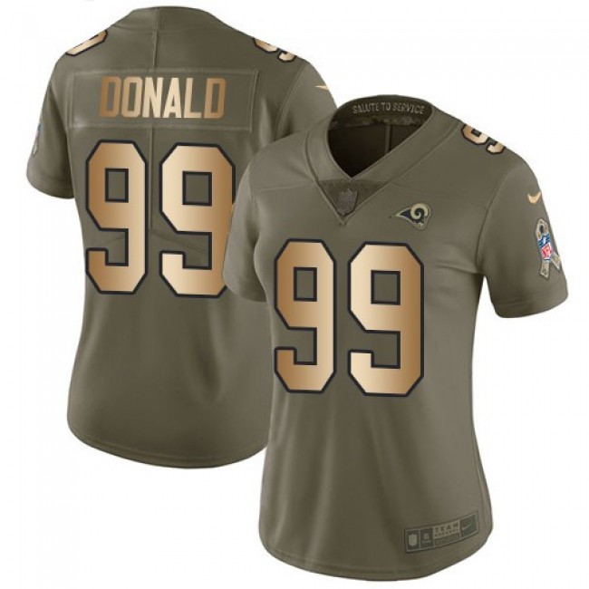Women's Rams #99 Aaron Donald Olive Gold Stitched NFL Limited 2017 Salute to Service Jersey