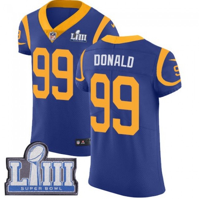 كادبوري #99 Elite Aaron Donald Royal Blue Nike NFL Alternate Men's Jersey Los Angeles Rams Vapor Untouchable Super Bowl LIII Bound كادبوري