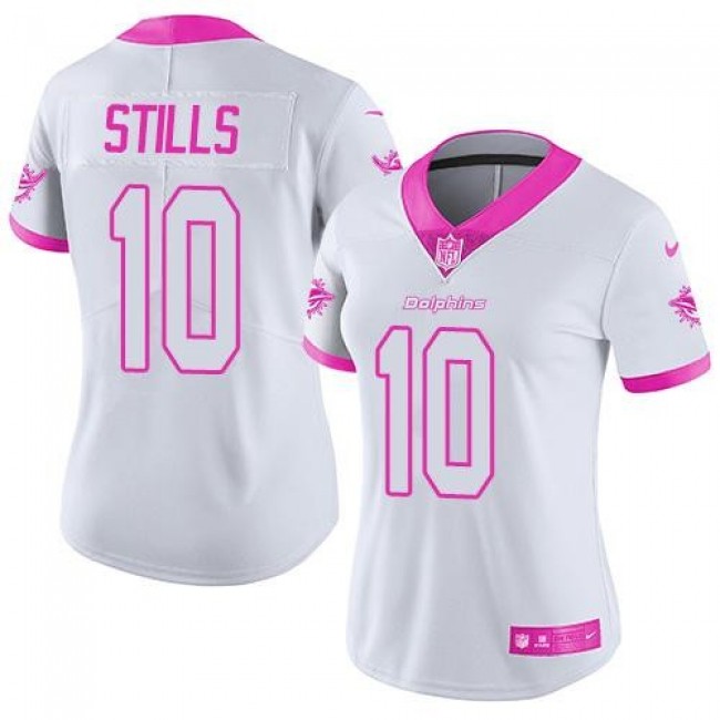 Women's Dolphins #10 Kenny Stills White Pink Stitched NFL Limited Rush Jersey