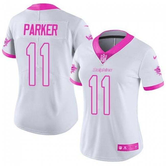 Women's Dolphins #11 DeVante Parker White Pink Stitched NFL Limited Rush Jersey